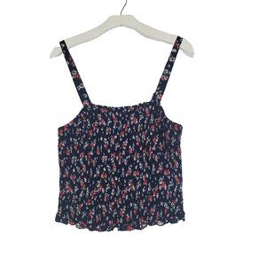 TORRID Womens Top 1X Crop Navy‎ Floral Challis Smocked Square Neck Plus Strappy